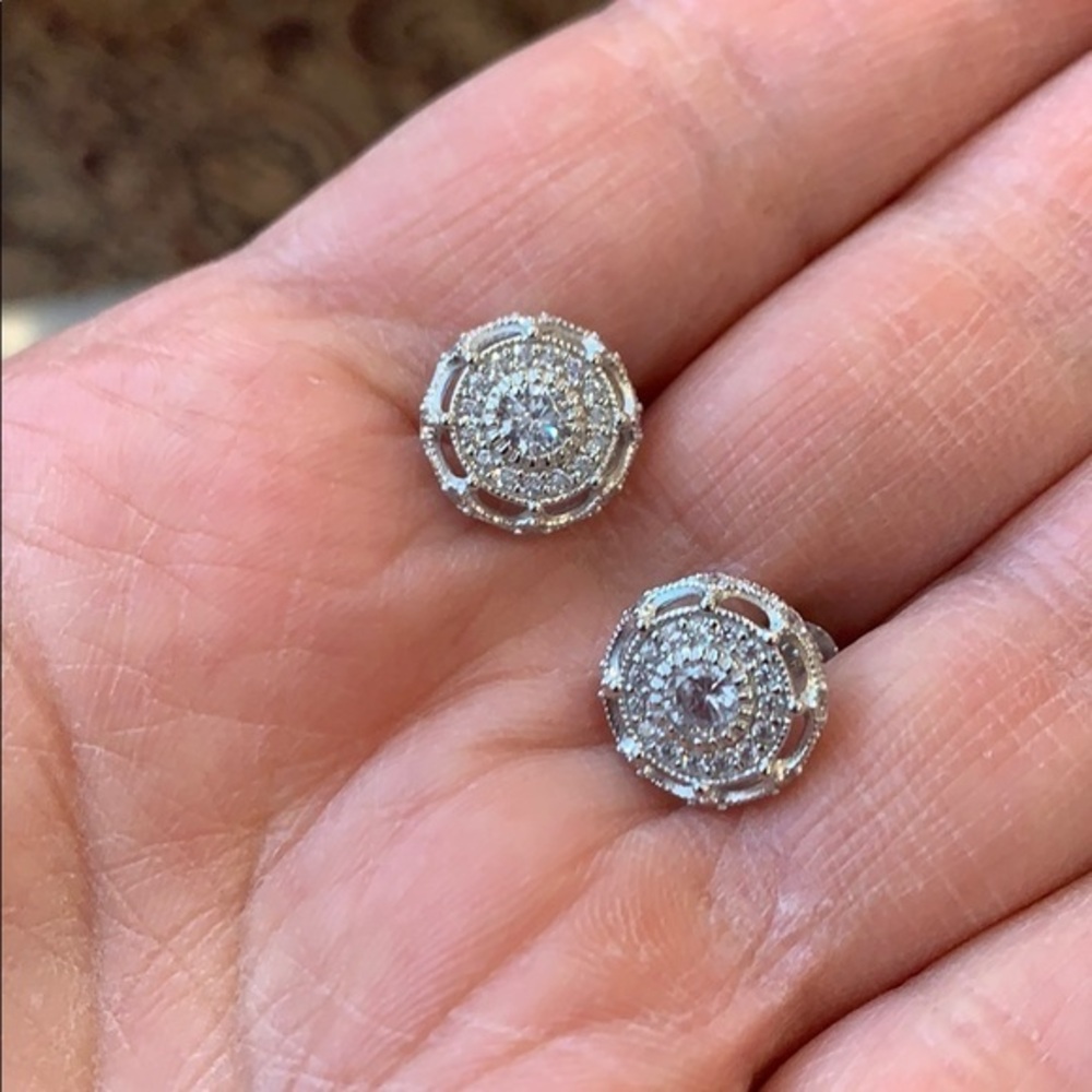New Sterling Silver Round CZ Push back Earrings